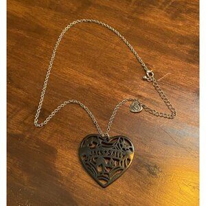 Disney Nightmare Before Christmas Jack & Sally Cut Out Heart Necklace Cat Web